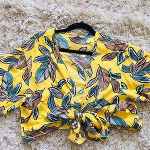 ASOS DESIGN tie front top in tropical floral print